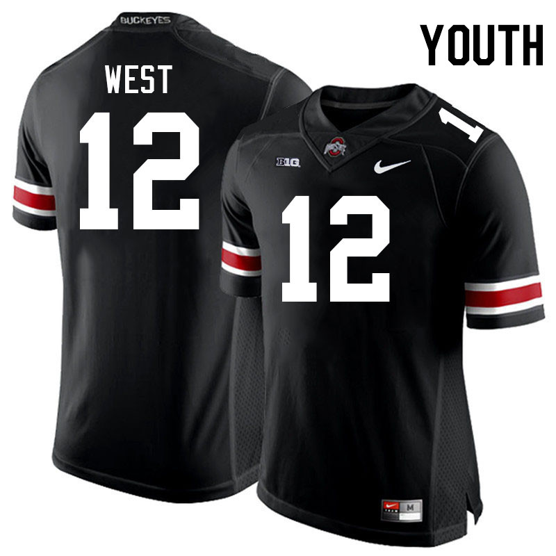 Ohio State Buckeyes Bryce West Youth #12 Authentic Black College Football Jersey 2404QLQK3